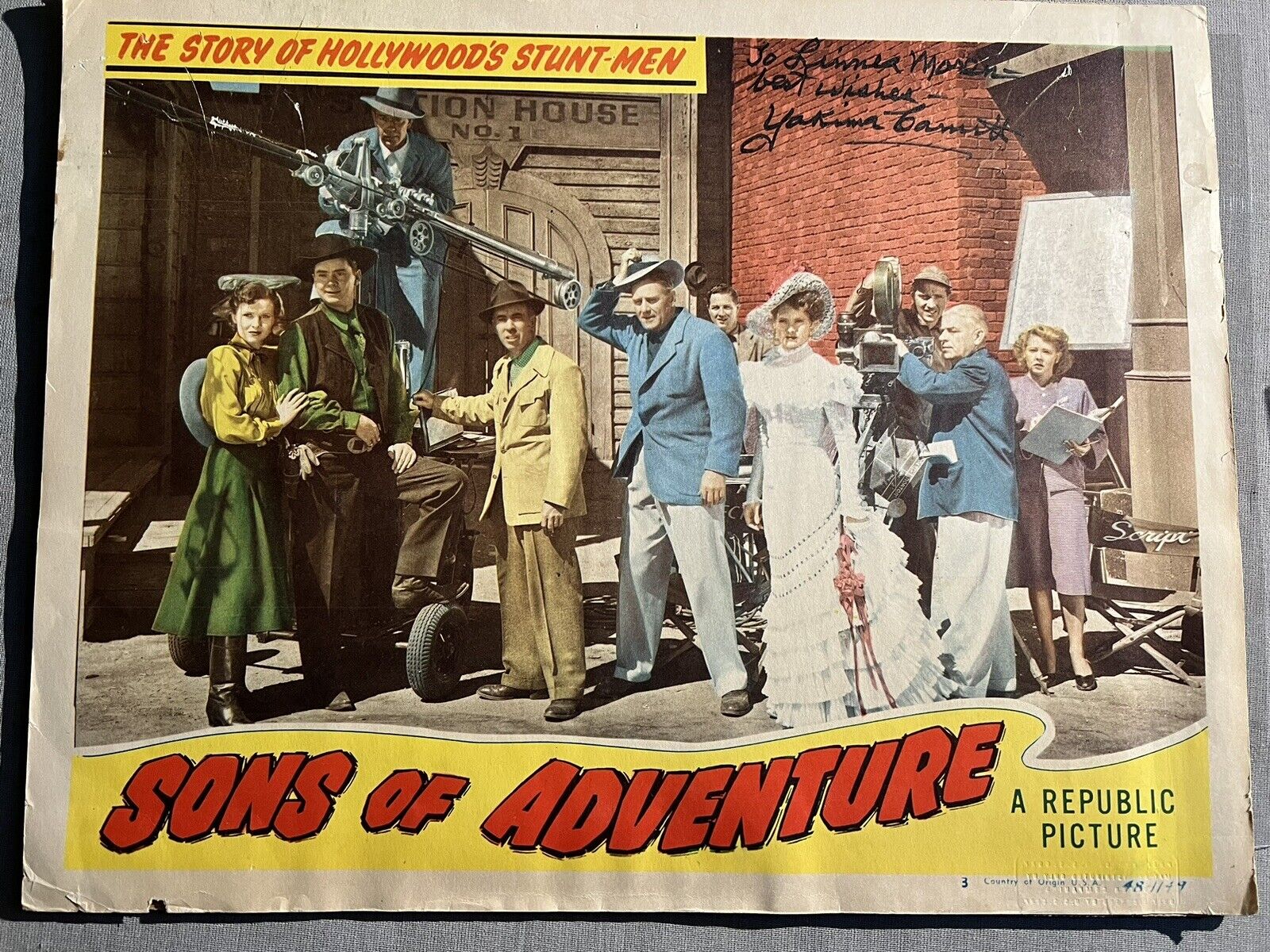 RARE Sons Of Adventure Original  Lobby Card Signed By Stuntman Yakima Canutt 714