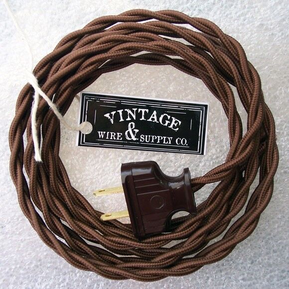 Brown Cloth Cover Twisted Wire Vintage Rewire Kit Lamp Cord Fan Antique Restore