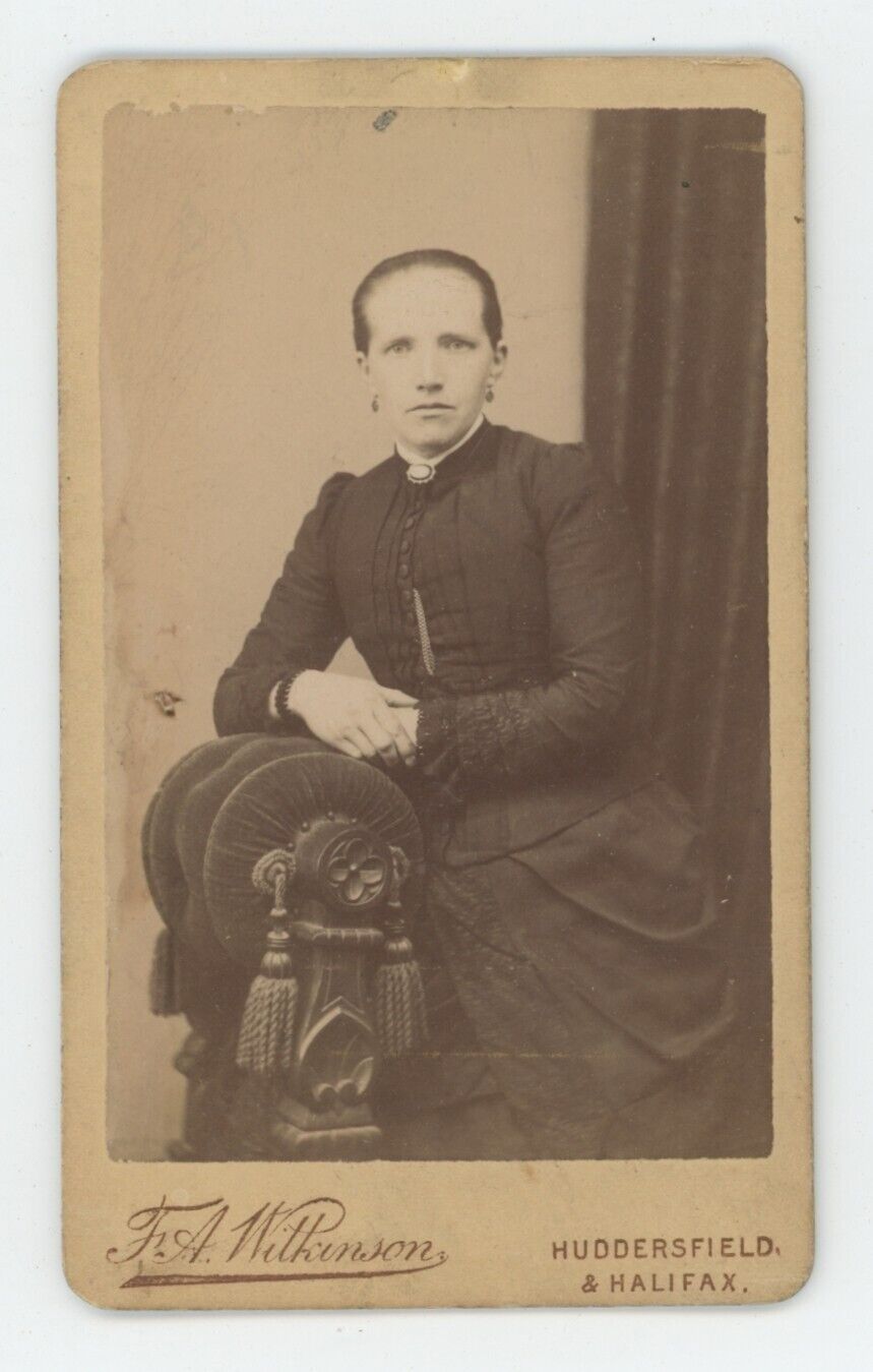 Antique CDV Circa 1870s Lovely Woman in Black Dress Wilkinson Huddersfield, UK