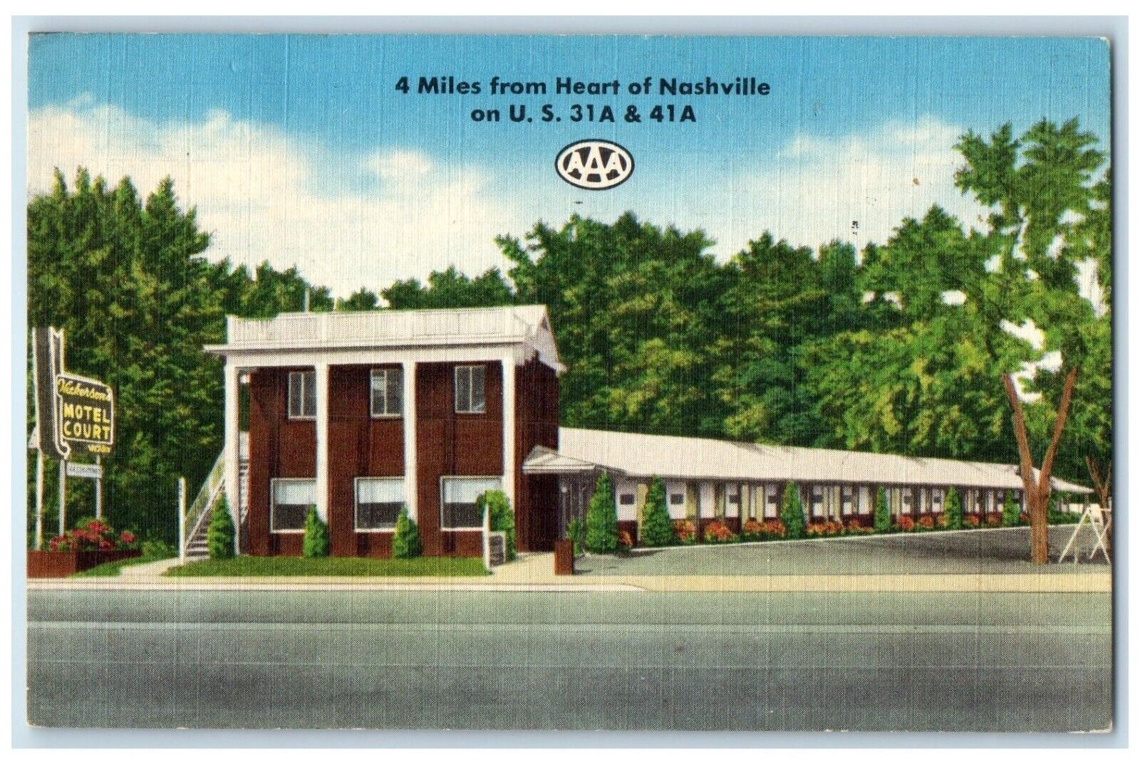 Nashville Tennessee TN Postcard Hickerson Motel Court Nolensville Exterior c1956