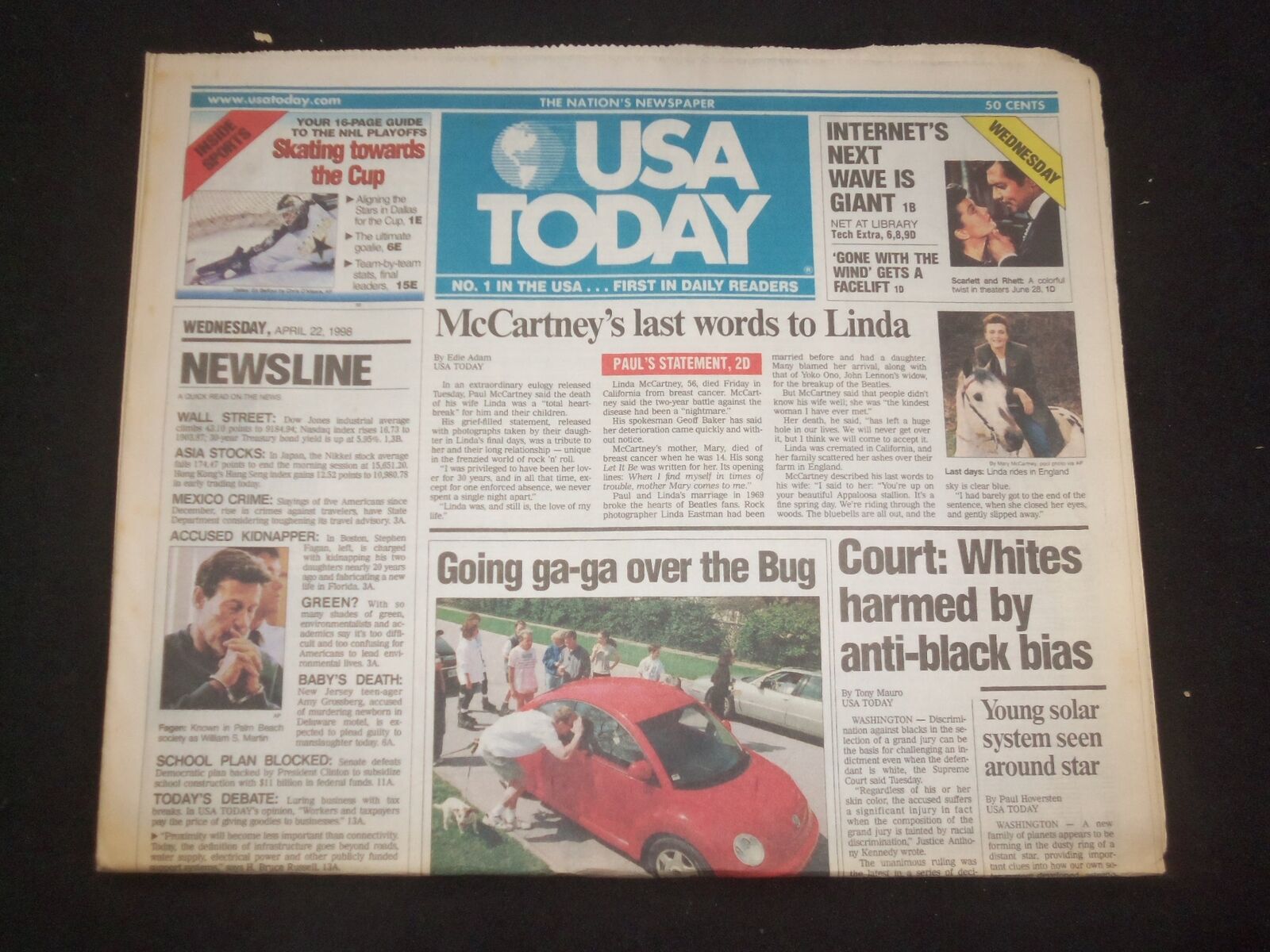 1998 APRIL 22 USA TODAY NEWSPAPER-PAUL MCCARTNEY'S LAST WORDS TO LINDA - NP 7917