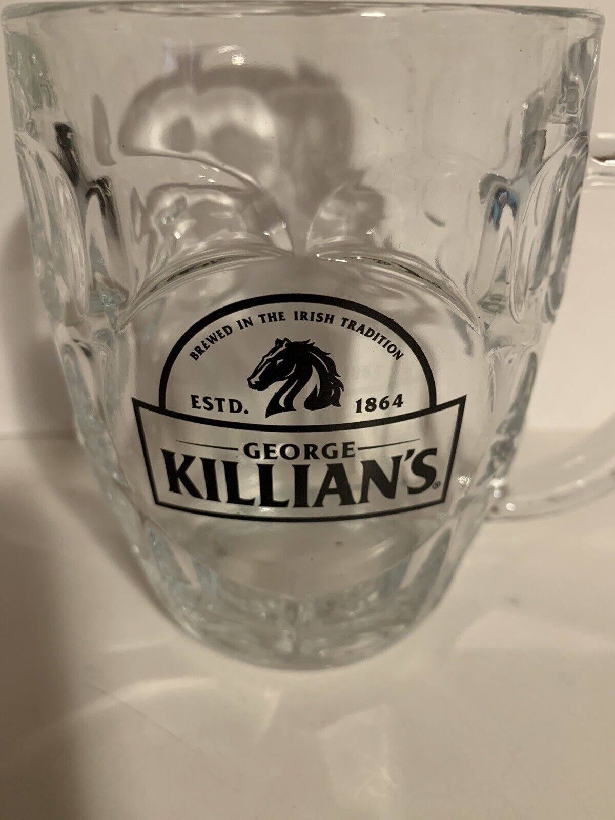 Vintage Pint George Killians Dimpled Glass Beer Mug Black Letters