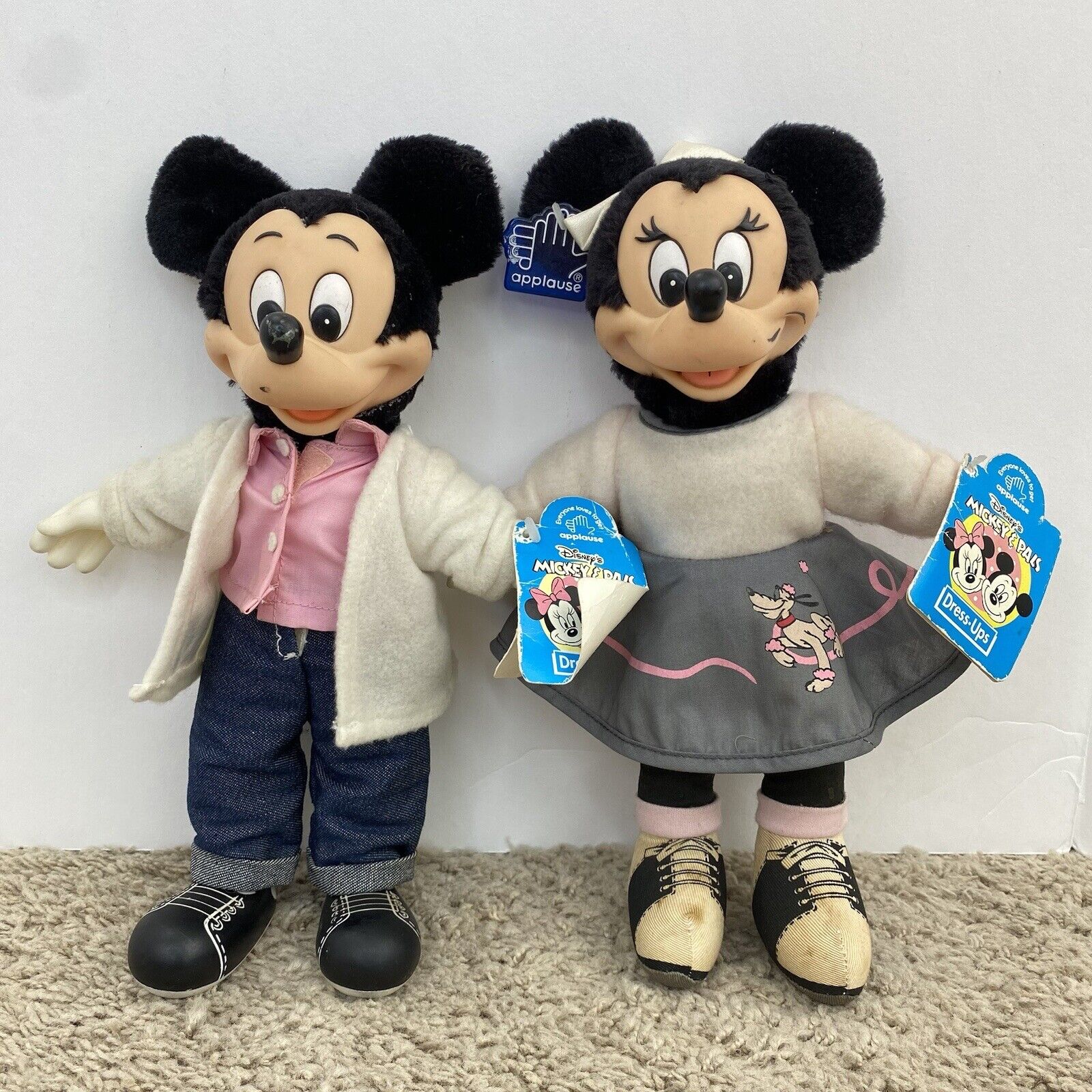 Vintage Disney Mickey & Minnie Mouse Applause Sock Hop Plush Dolls - With Tags
