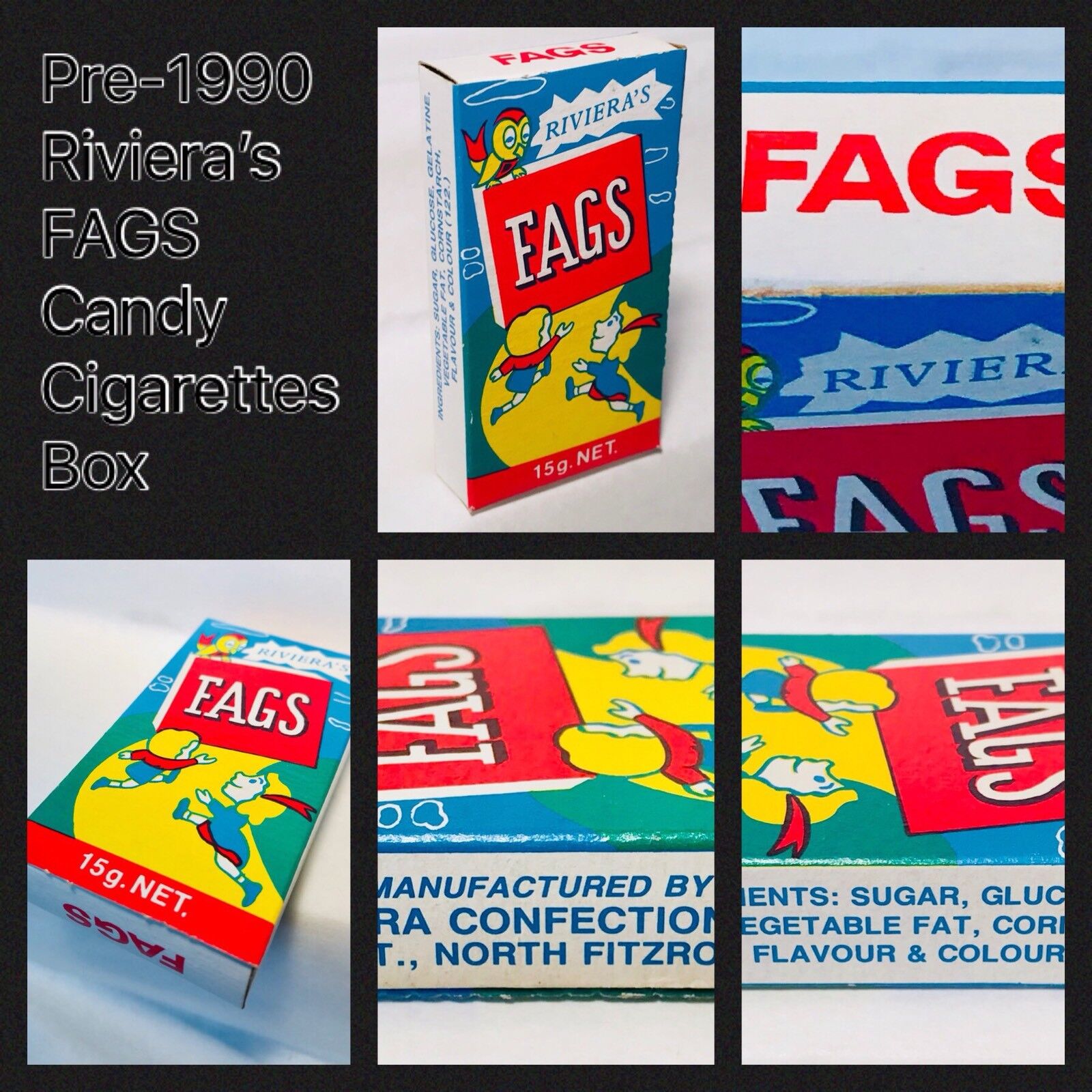 Vintage 1989 Riviera’s FAGS Candy Cigarettes Sticks Box container