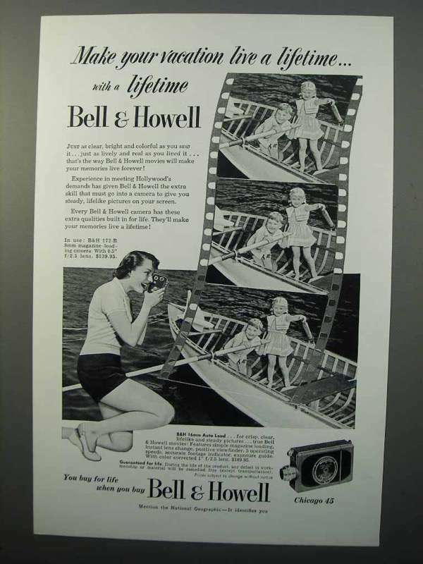 1951 Bell & Howell 16mm Auto Load Movie Camera Ad