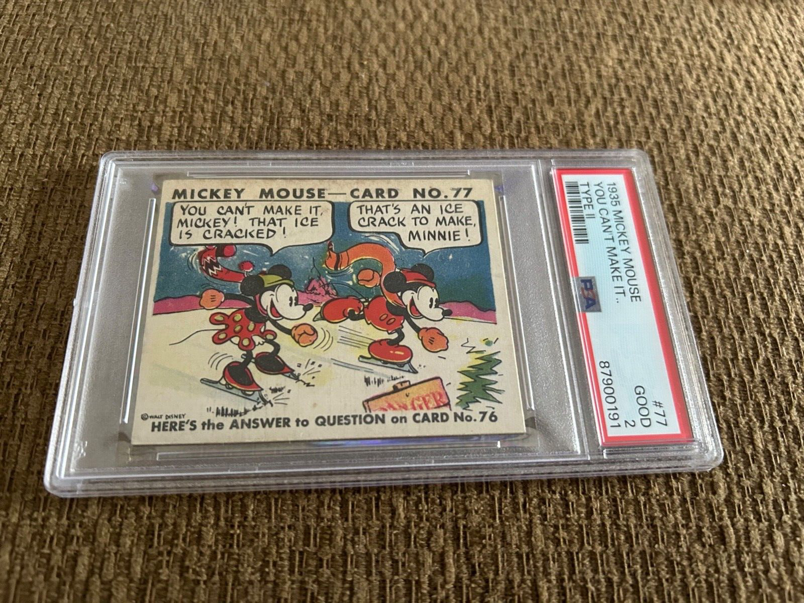 RARE 1935 Mickey Mouse Gum Card Type II #77 YOU CAN'T MAKE IT .... PSA 2