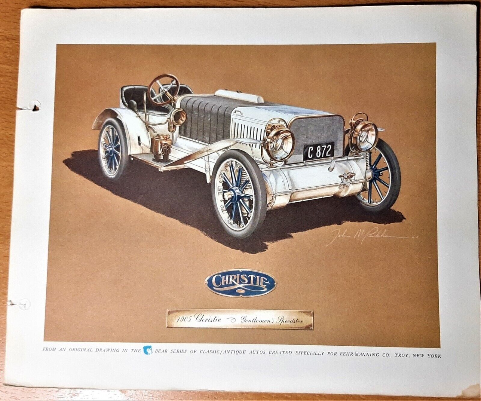 1905 Christie Gentlemens Speedster  Antique Classic Car Auto Print Peckham Behr