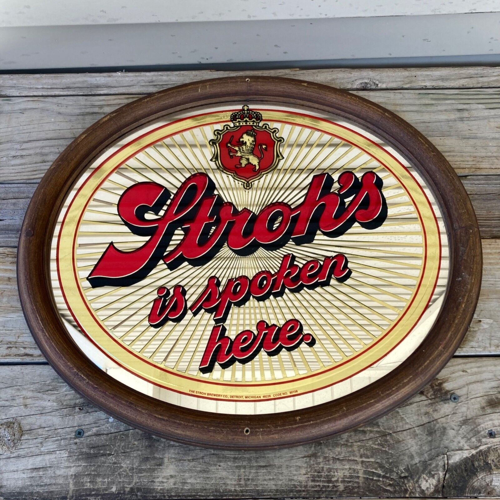Vintage Stroh\'s Is Spoken Here Beer Mirror Oval Breweriana Sign