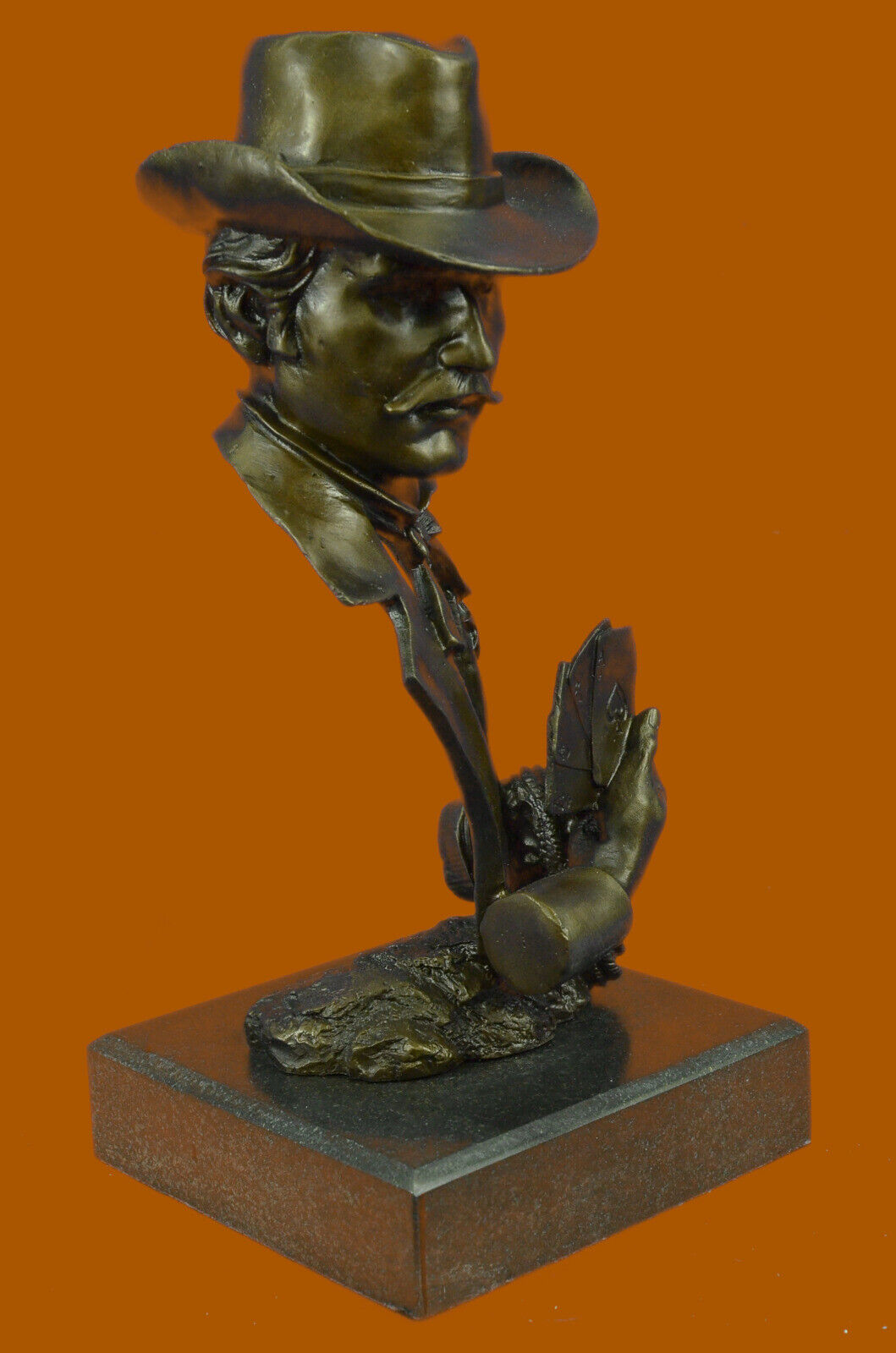 Wild American West Gamblers Saloon Cowboy Bronze Sculpture Marble Figurine Gift