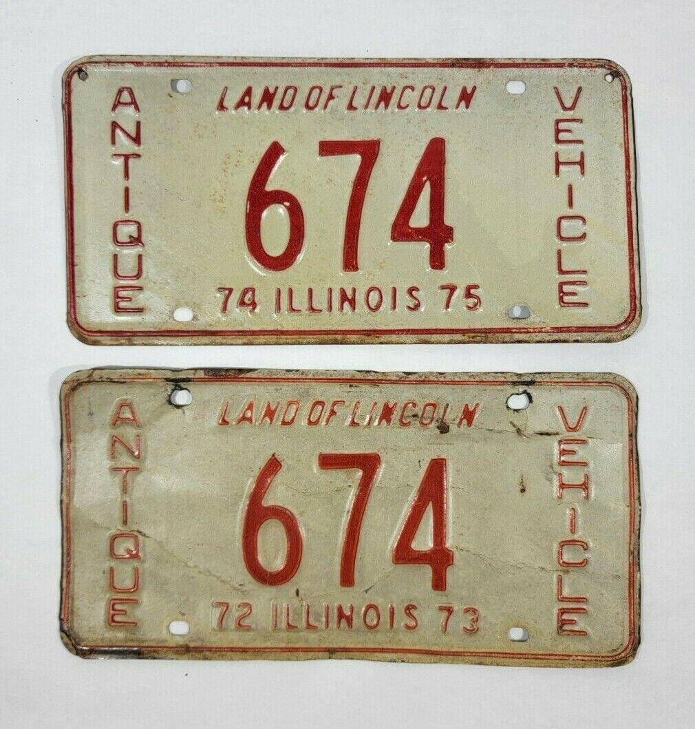 1972 \'73 \'74 \'75 Illinois Antique Vehicle License Plate Matching Set 674