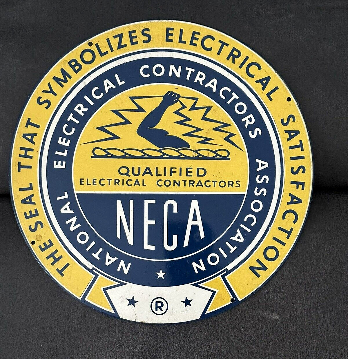 Early METAL 50\'s NECA Sign NAT\'L ELECTRICAL CONTRACTORS ASSOC Seal REGISTERED