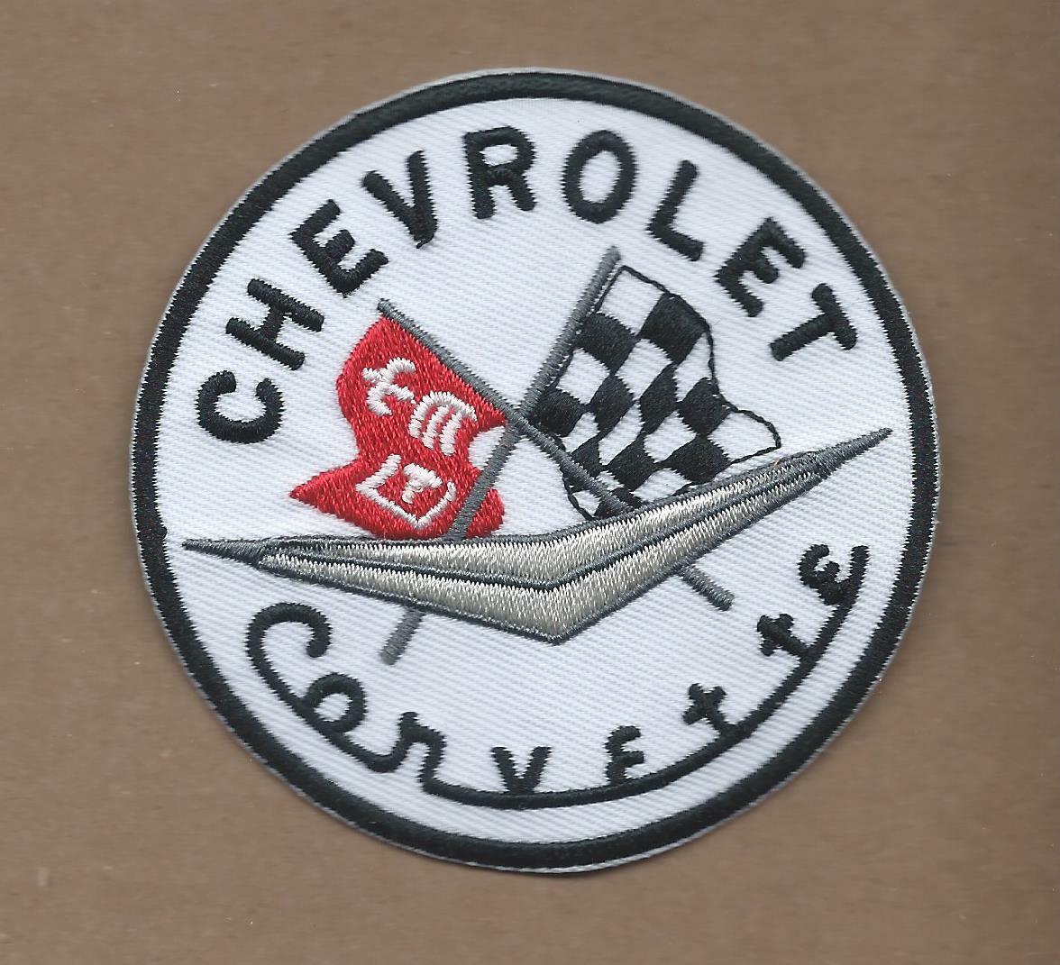 NEW 3 INCH WHITE CHEVROLET CORVETTE IRON ON PATCH  P1
