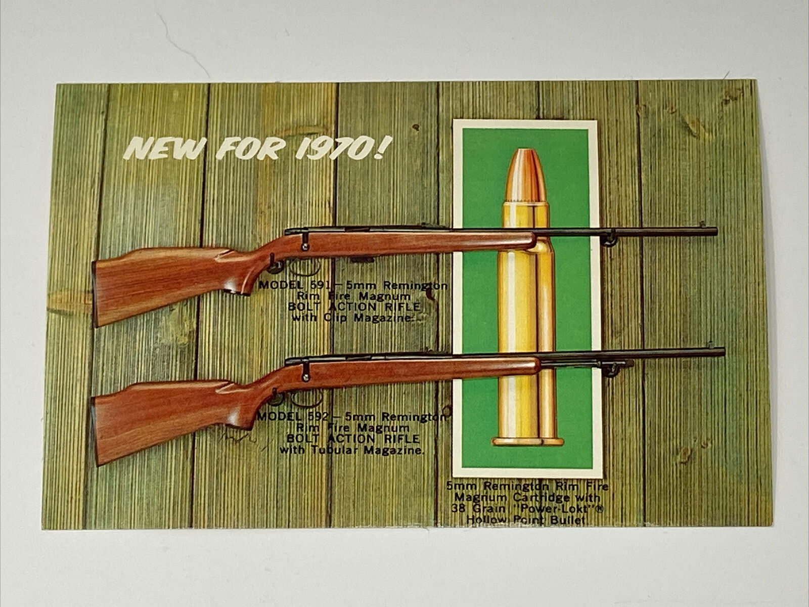 1970 REMINGTON Gun Advertising Postcard 5mm Rim Fire Magnum Bolt Action Rifles