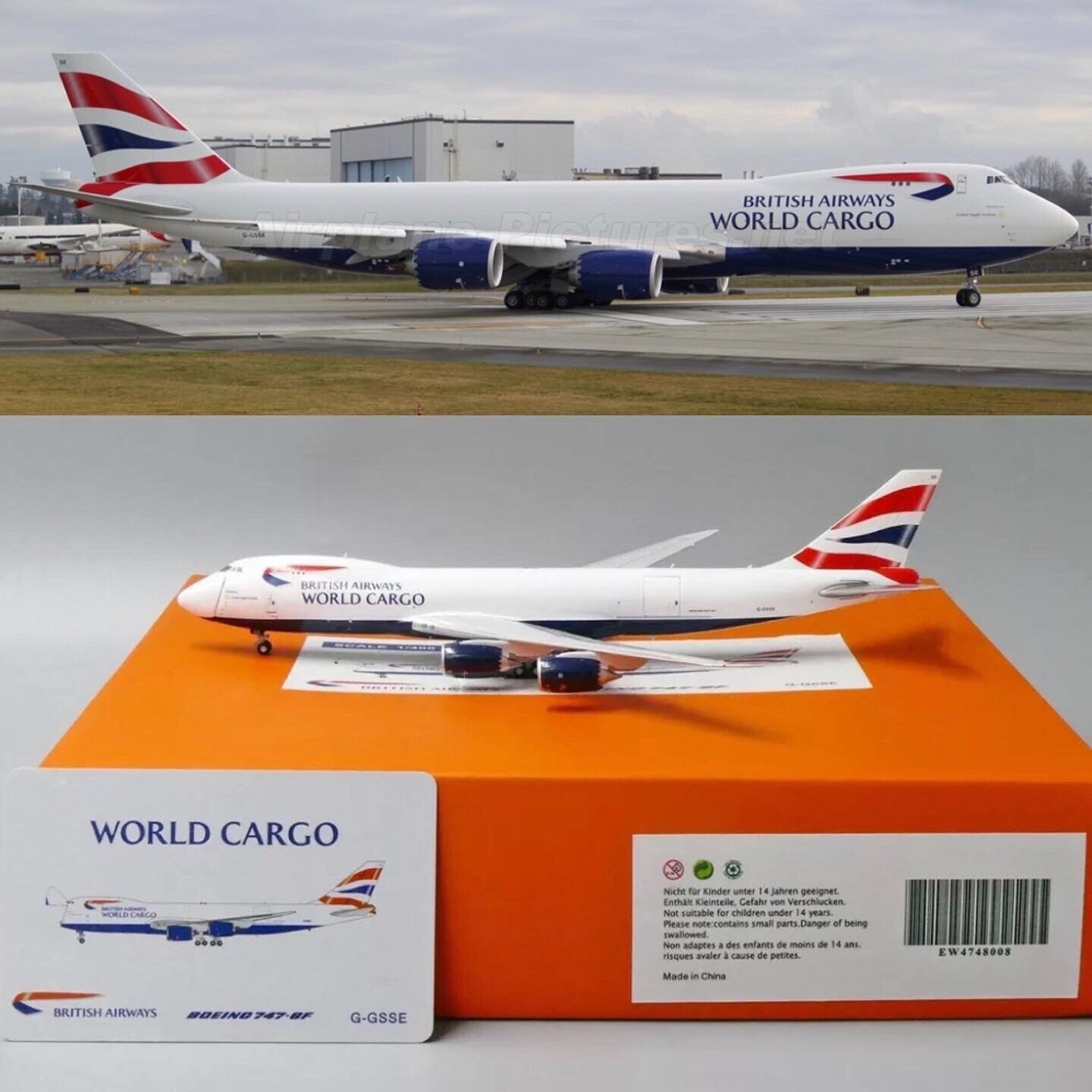 British Airways World Cargo B747-8F  R:G-GSSE EW Wings Scale 1:400 Diecast model