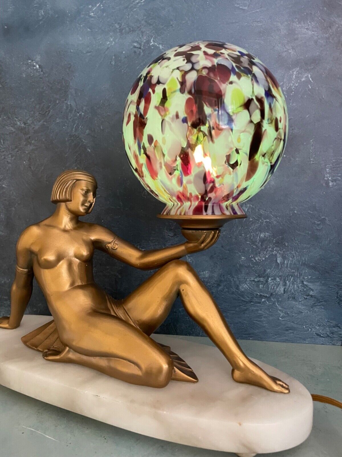 1920's FRENCH ART DECO FEMALE NUDE EGYPTIAN FIGURAL LAMP