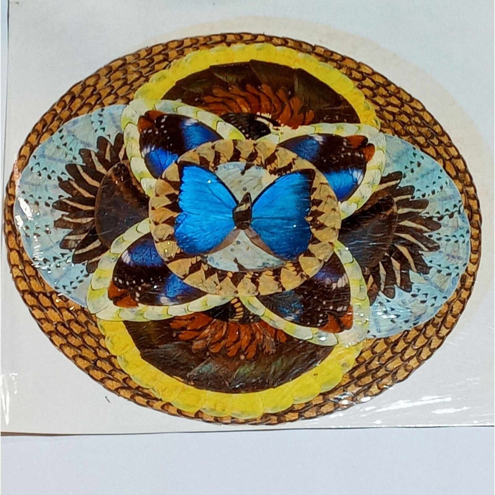 Butterfly Wing Folk Art Floral Geometric Design Collage OOAK 17 x 17 B37