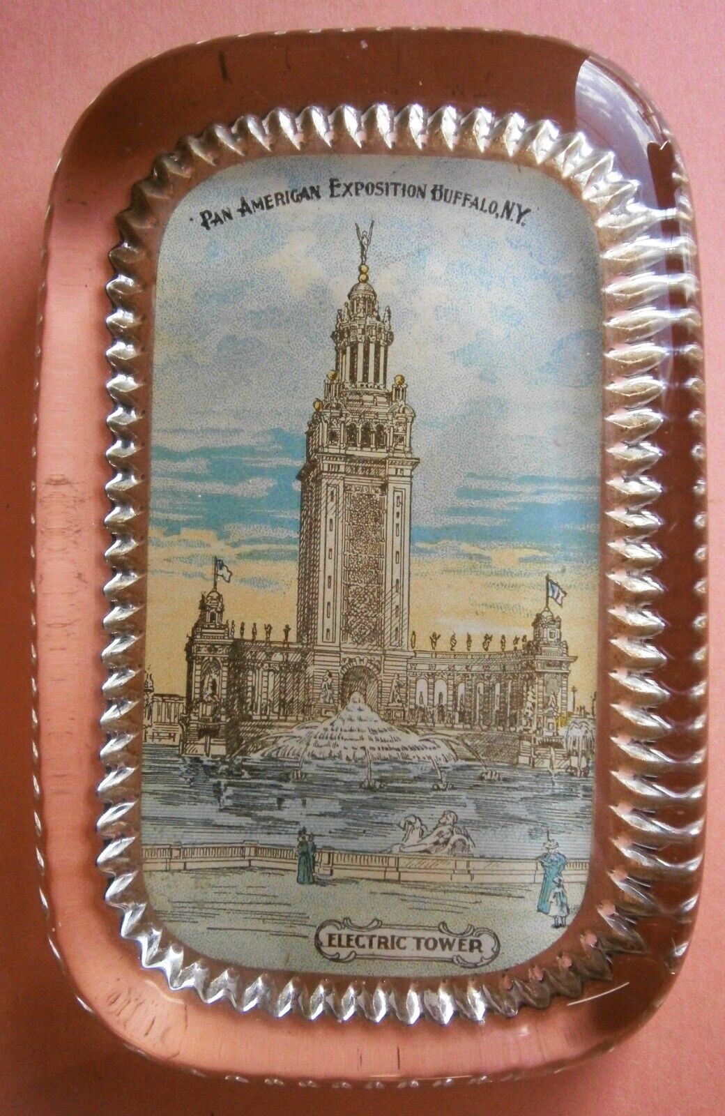 1901  Pan American Exposition Electric Tower Glass Paperweight by Empire Art Co.