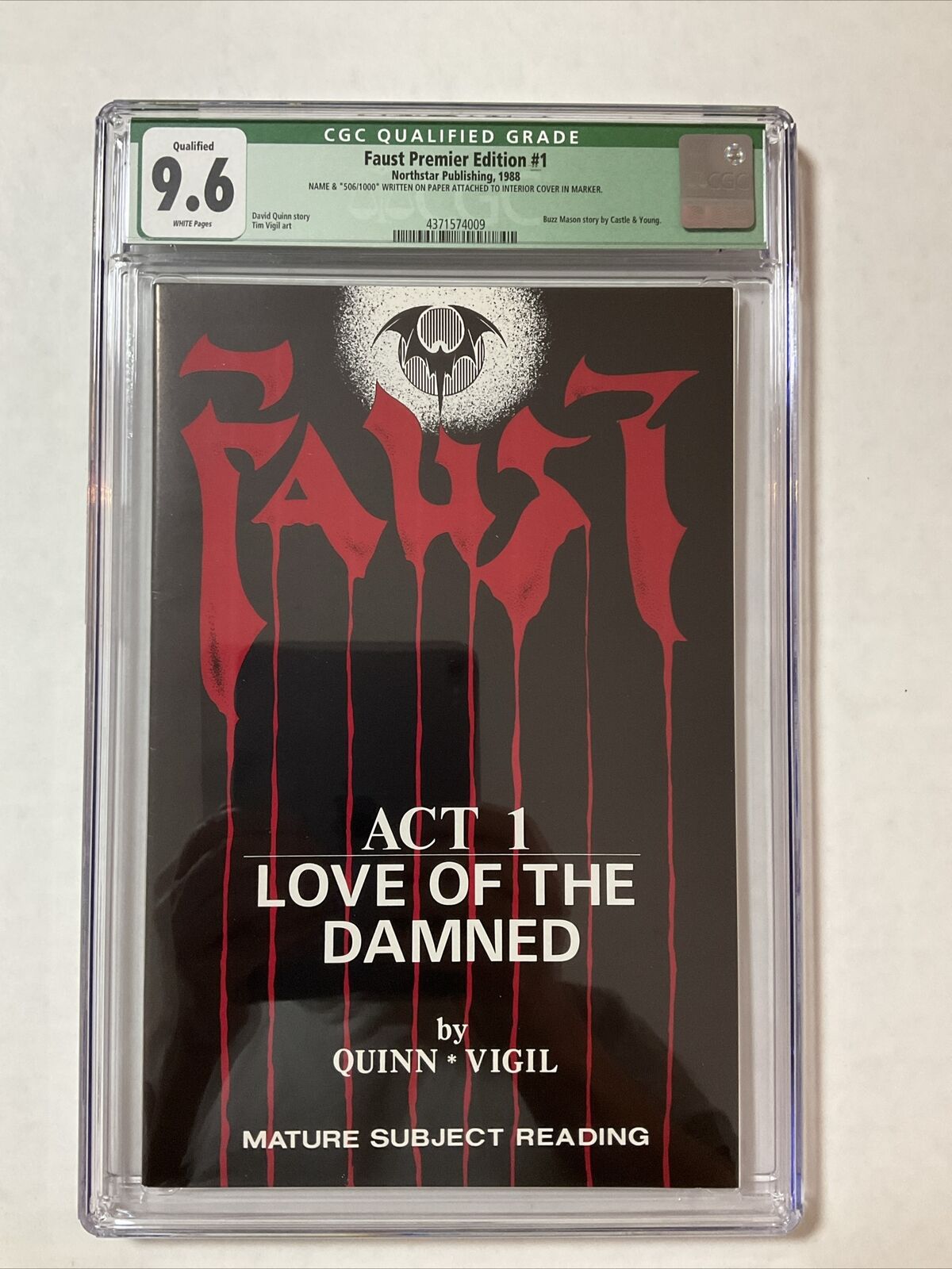 FAUST PREMIER EDITION #1 CGC 9.6 (1988) (Northstar Publishing) Signed and Number