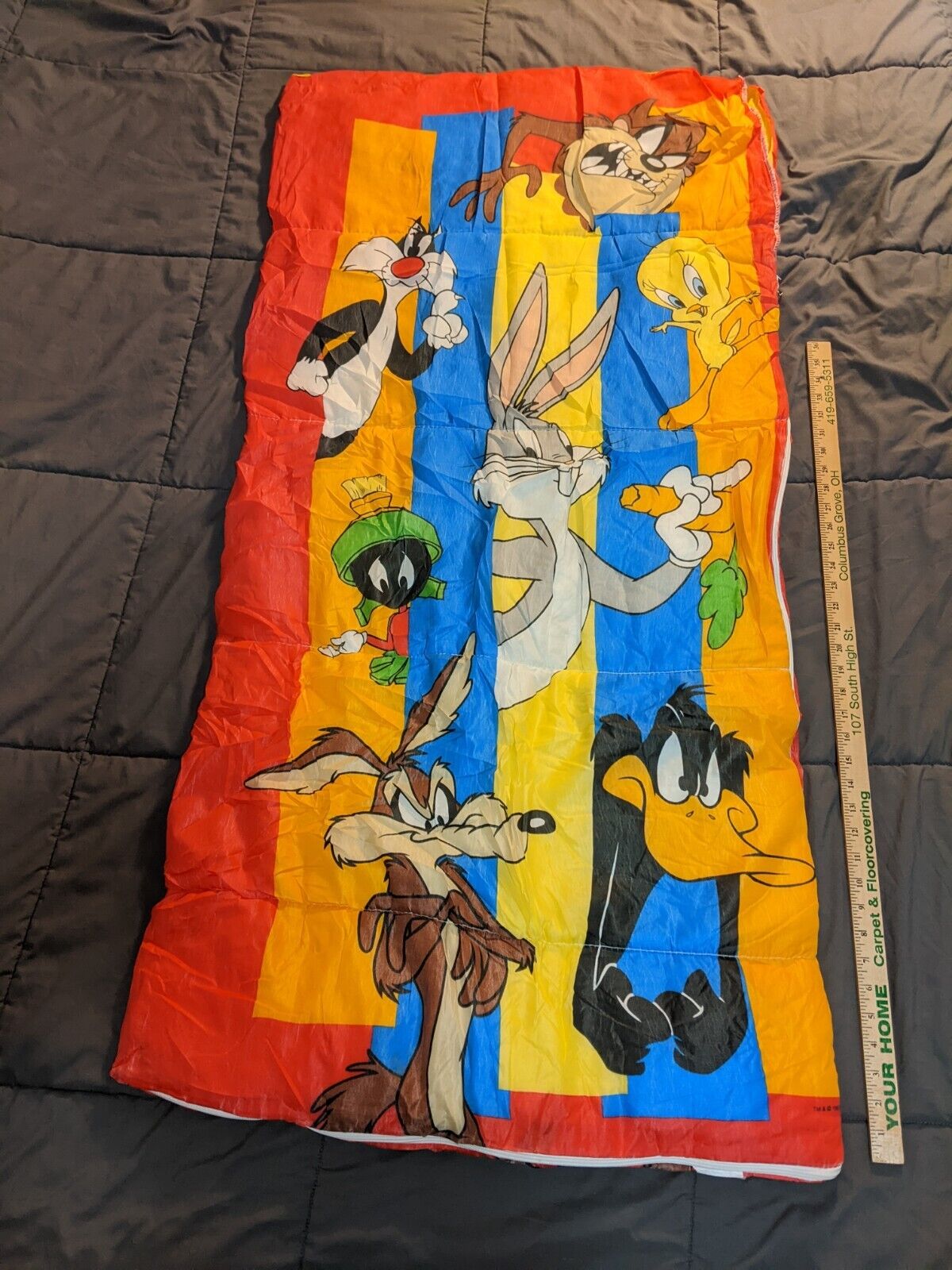 Vtg 1997 Warner Brothers Looney Tunes Bugs Bunny Taz Tweety Kids Sleeping Bag