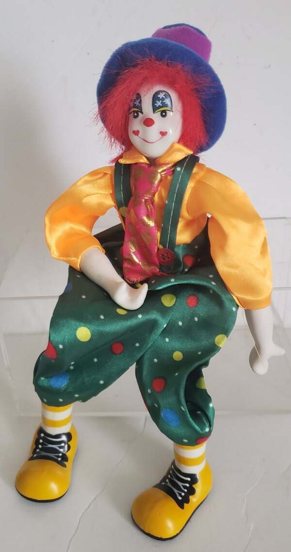 Vintage Ganz Poseable Circus Clown Vibrant Hand Painted Shelf Sitter Collectible