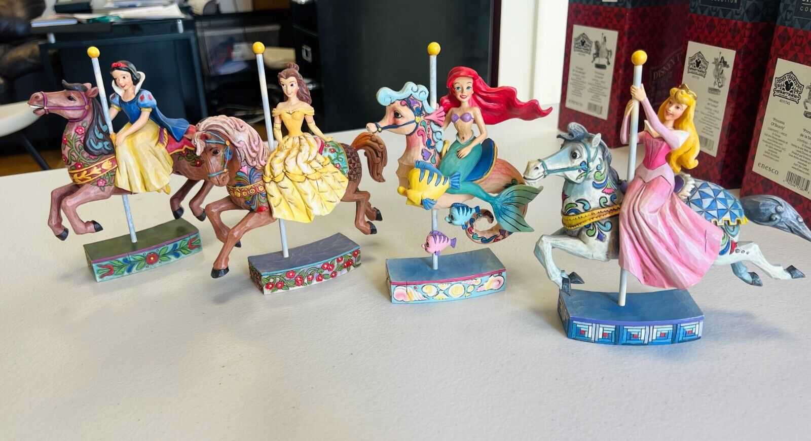 Jim Shore Disney Traditions Rare Set of 4 Princess Carousels,Belle,Ariel, Aurora