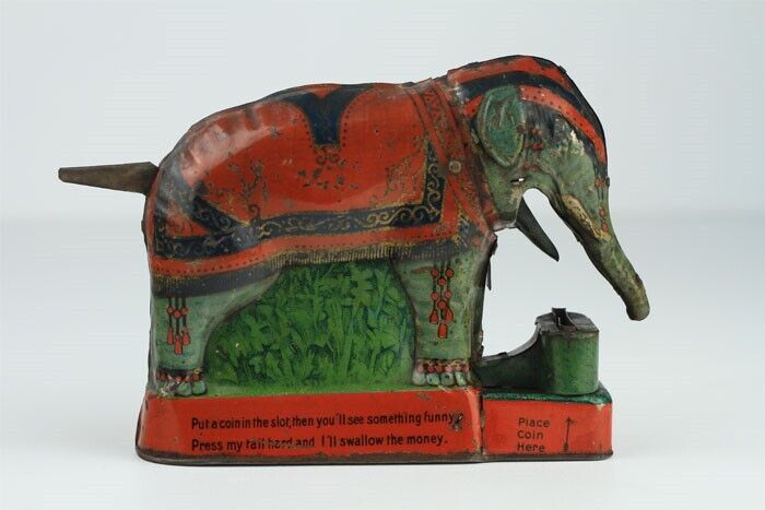 Rare Saalheimer & Strauss Tin Mechanical Royal Trick Elephant Bank, Needs Repair