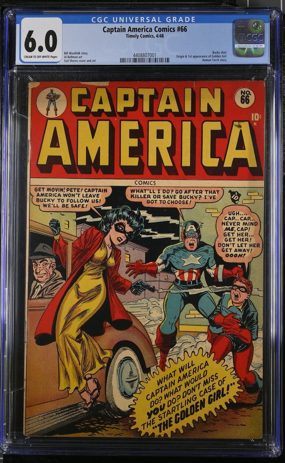 Captain America Comics #66 CGC FN 6.0 1st Appearance Golden Girl Timely 1948