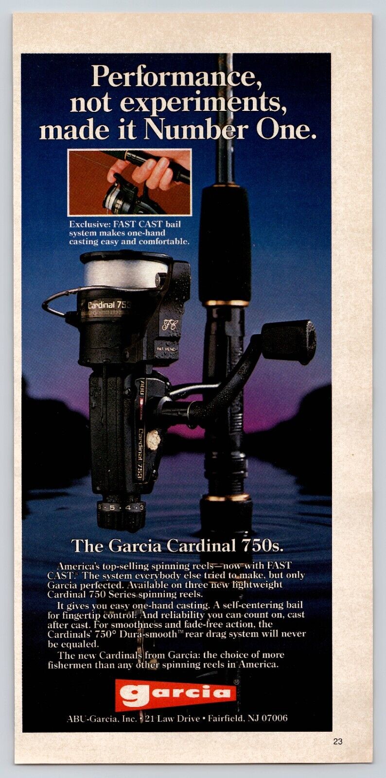 1984 Vintage Abu-Garcia Cardinal 750s Spinning Reels Small Ad Print Ad