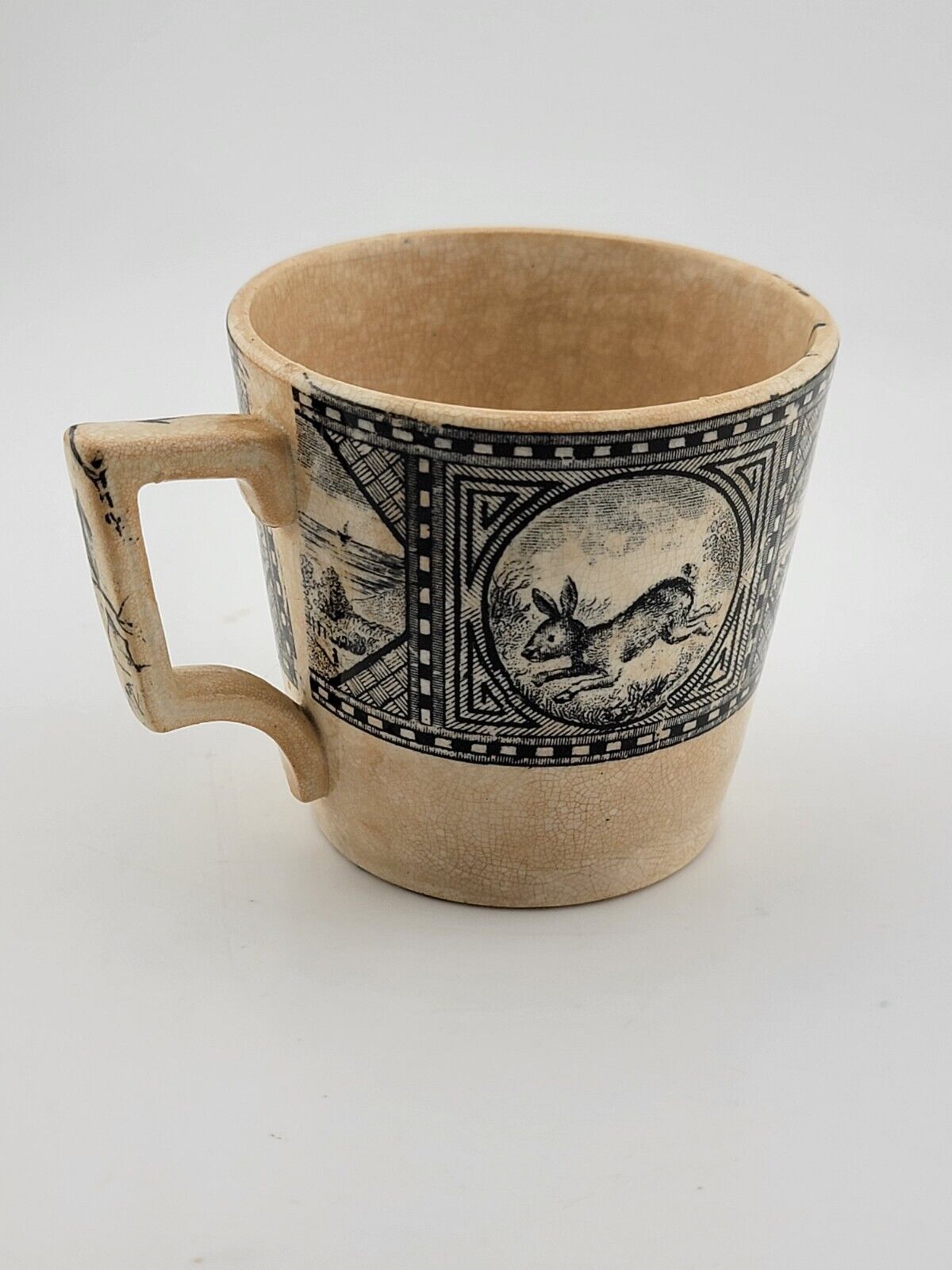 Rare One Of A Kind Antique Scottish Animal Mug Transfer Ware Circa 1840's. 