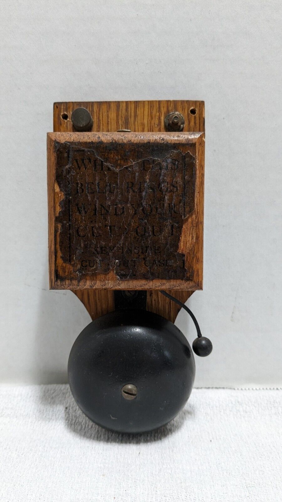 Antique Early Small Alarm Bell Wooden Case 