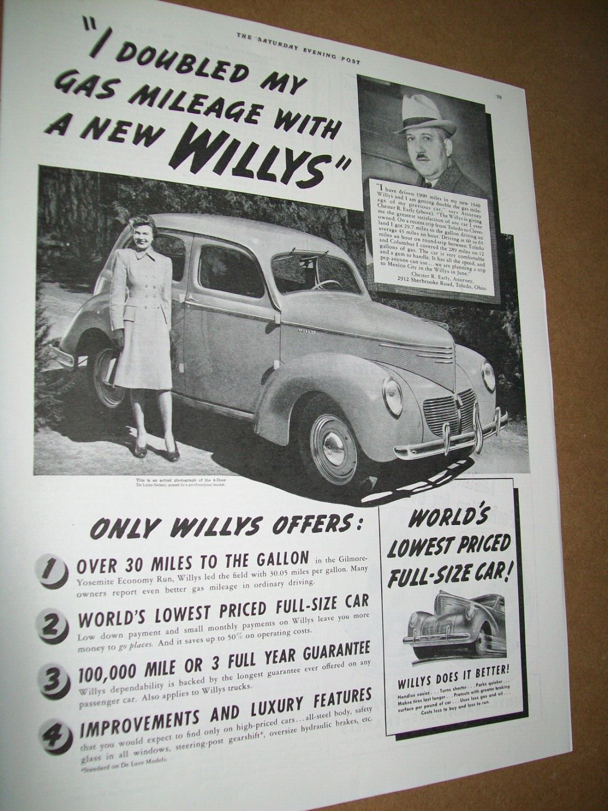 1940 Willys  -  only Willys Offers: -  app. 10.5 by 14 inches mag. ad