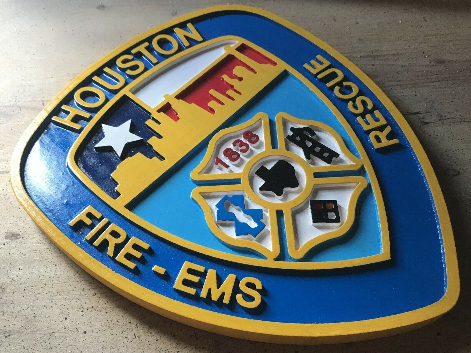 Fire Department Houston 3D routed wood patch plaque sign Custom carved