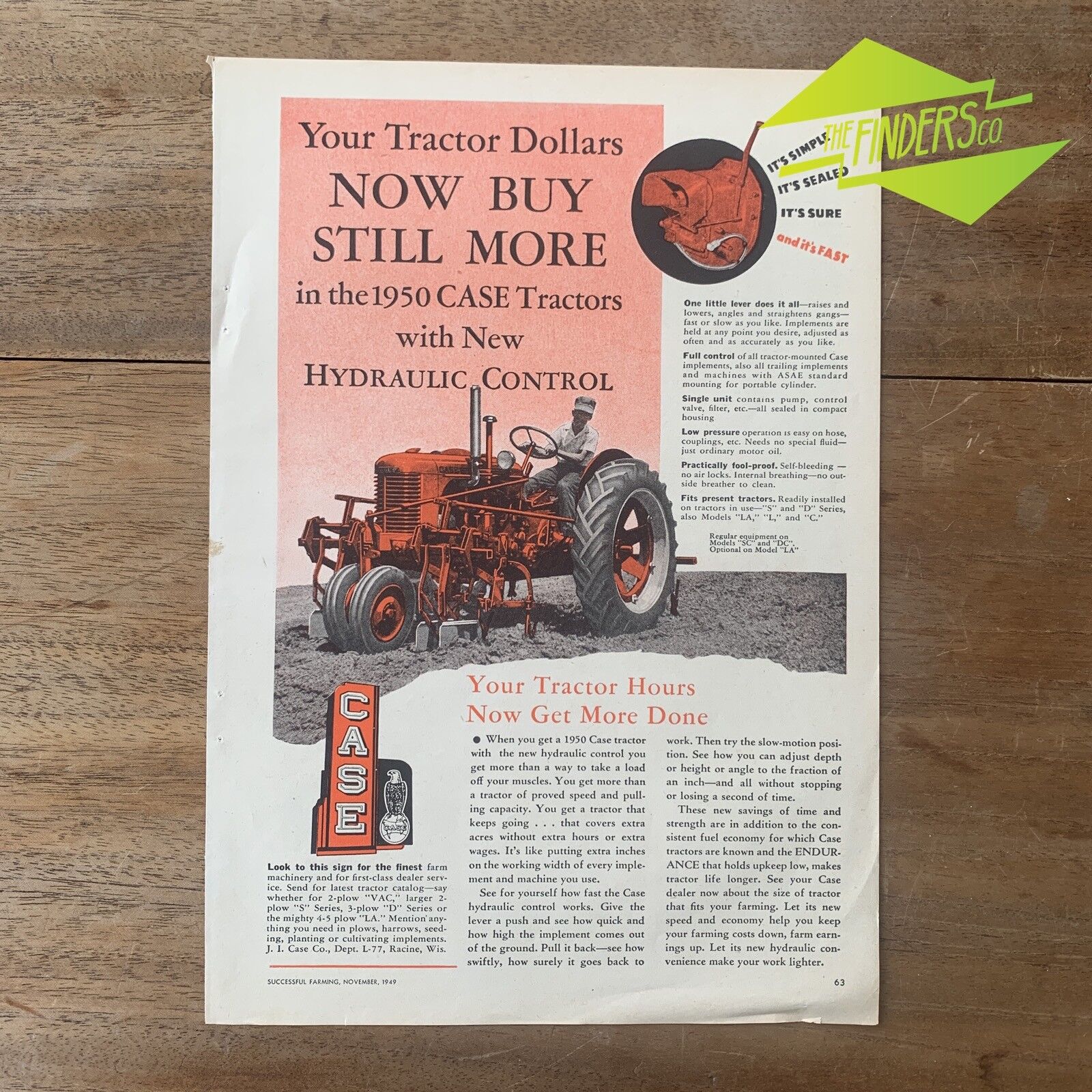 VINTAGE 1949 CASE TRACTORS AGRICULTURAL FARMING ORIGINAL PRINT ADVERTISEMENT