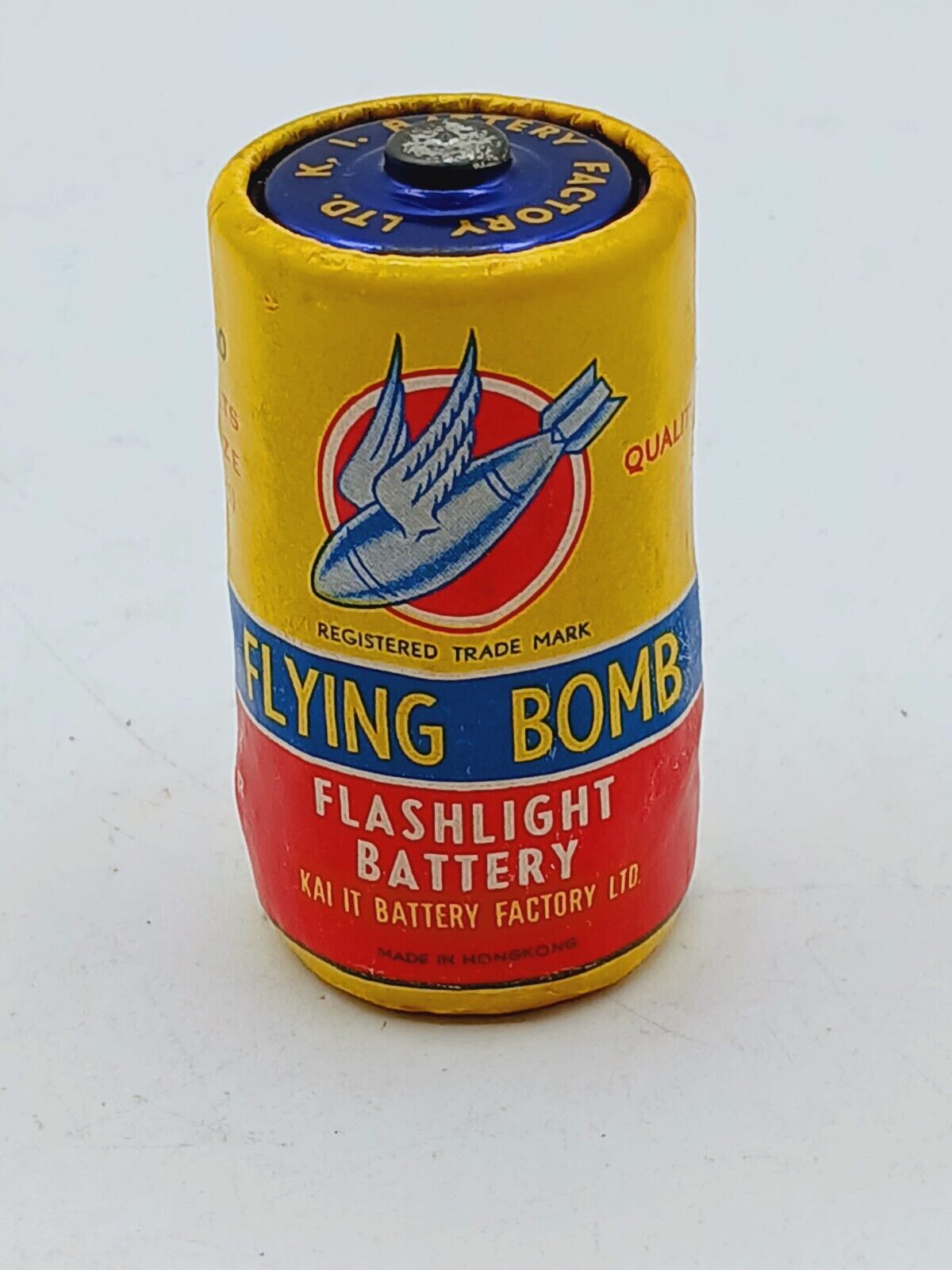 Vintage 1973 FLYING BOMB D Size Flashlight Battery Kai It Battery Factory HK----