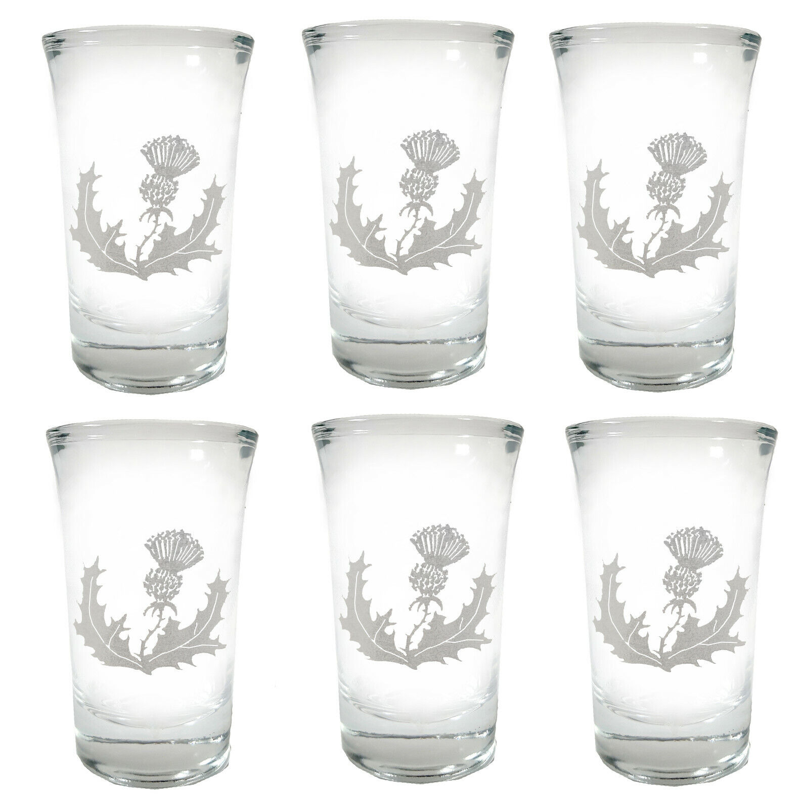 Scottish Thistle Shot Glass Set of 6 - Free Personalized Engraving, 1.5 oz
