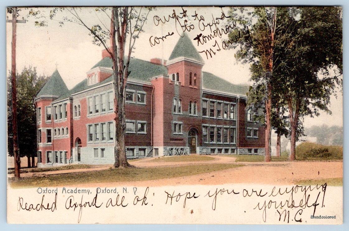 1908 ACADEMY OXFORD NEW YORK NY HANDCOLORED SCHOOL BUILDING ANTIQUE POSTCARD