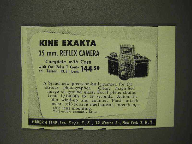 1949 Kine Exakta 35mm Reflex Camera Ad