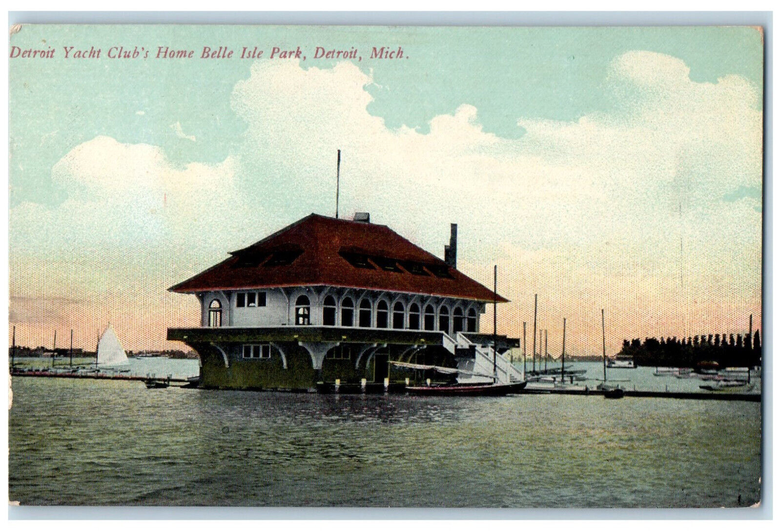 1912 Detroit Yacht Club\'s Home Belle Isle Park Michigan MI Antique Postcard