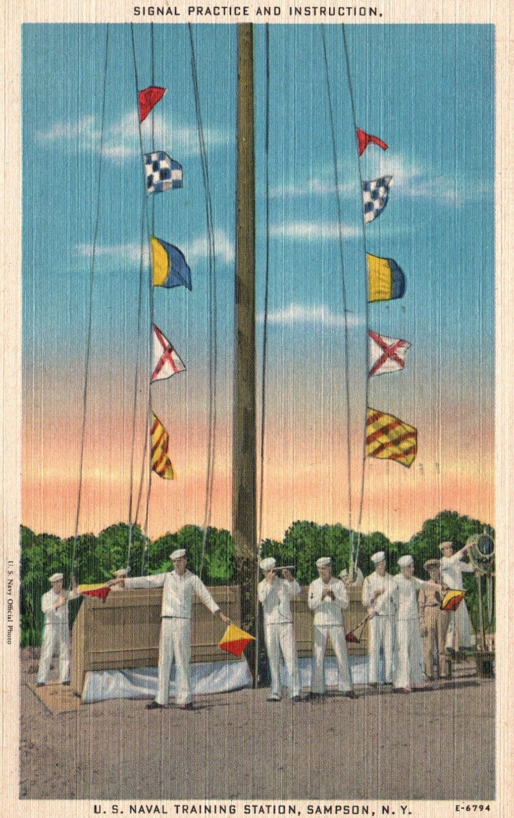 Postcard NY Sampson Naval Training Signal Practice 1944 Linen Vintage PC H3717