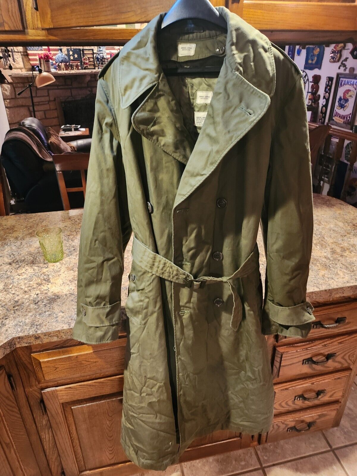  ARMY VETERAN O D Green Military Trench Coat with Wool Liner sllghtly used