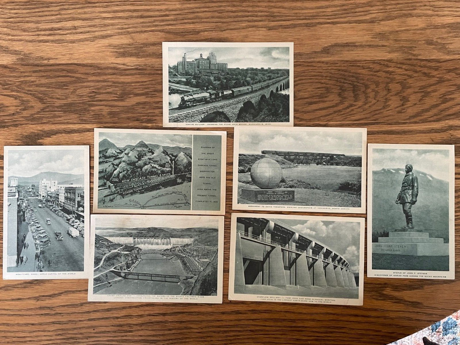 Lot of 7 Great Northern Railway Postcards, Railroad, Tunnel, Fort Peck Dam