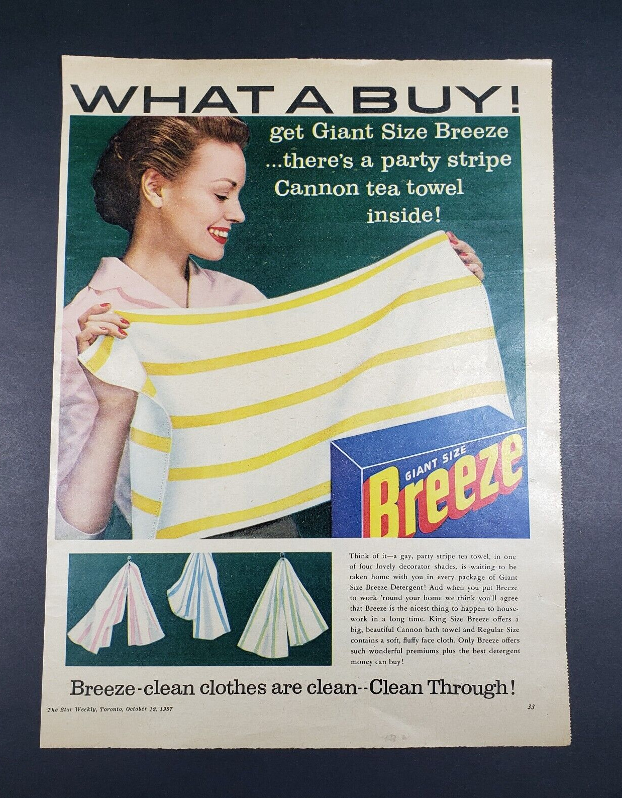 1957 Print Ad Breeze Giant Size Laundry Detergent Inside Find Cannon Tea Towel
