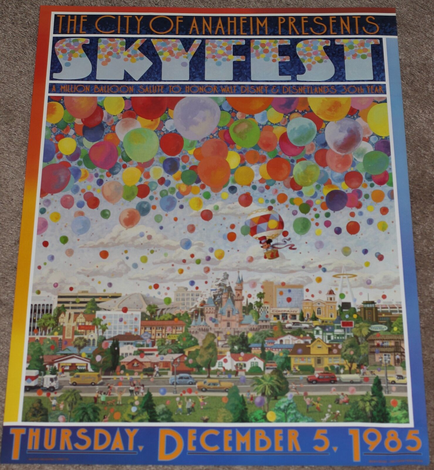 Disneyland SKYFEST Charles Boyer 1985 POSTER Anaheim Walt Disney 84th Birthday