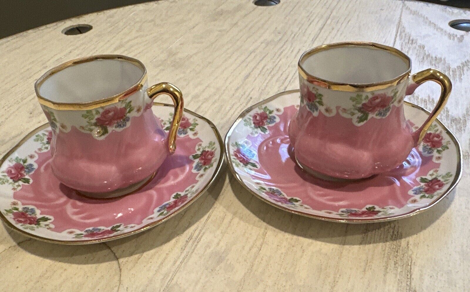 Vintage Turkish Coffee Eggshell Thin Coffee Cup & Saucer Pink Floral Set Of 2