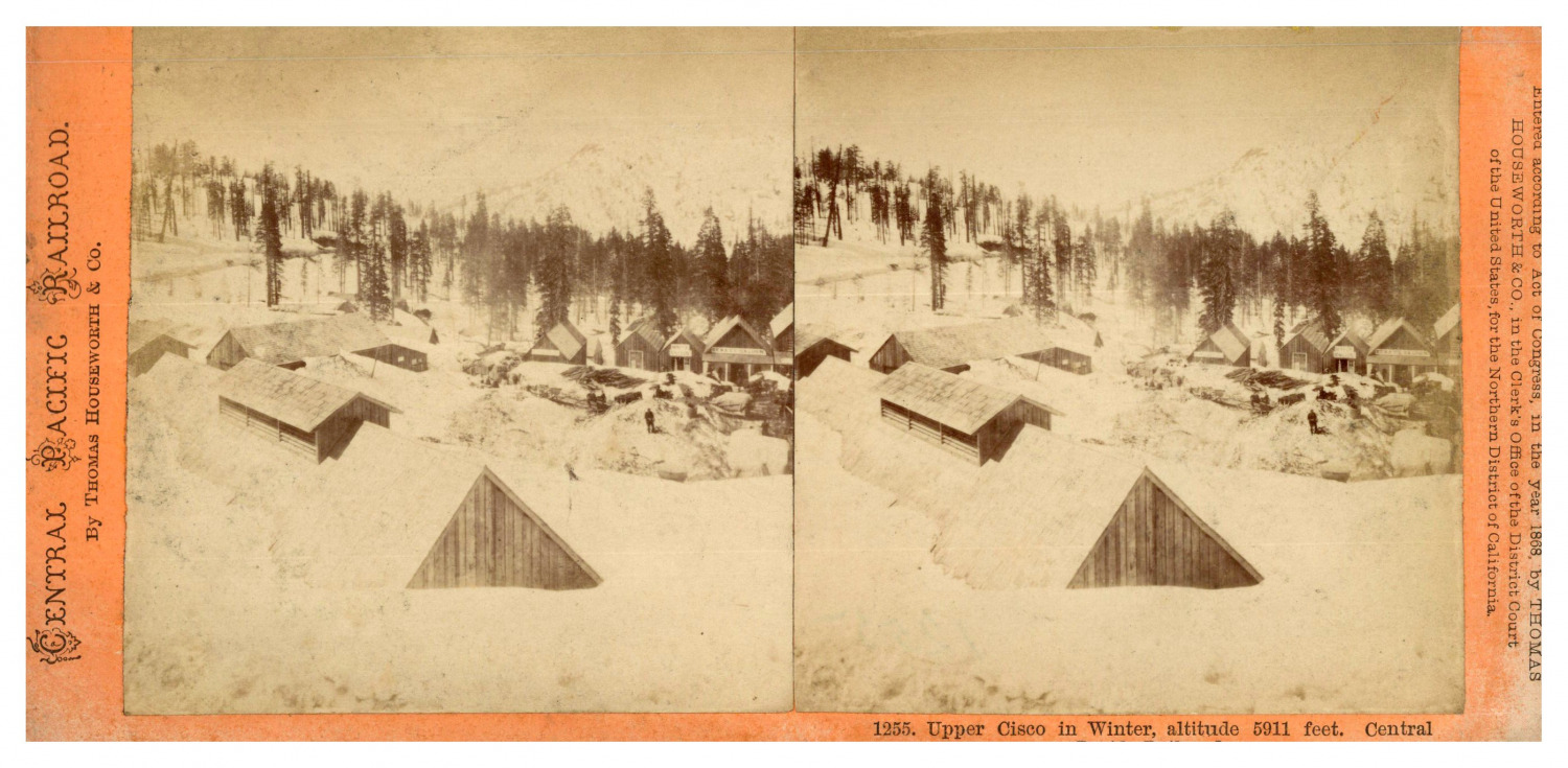 USA, Central Pacific Railroad, Colfax, Upper Cisco in Winter, ca.1880, Stereo Shooting