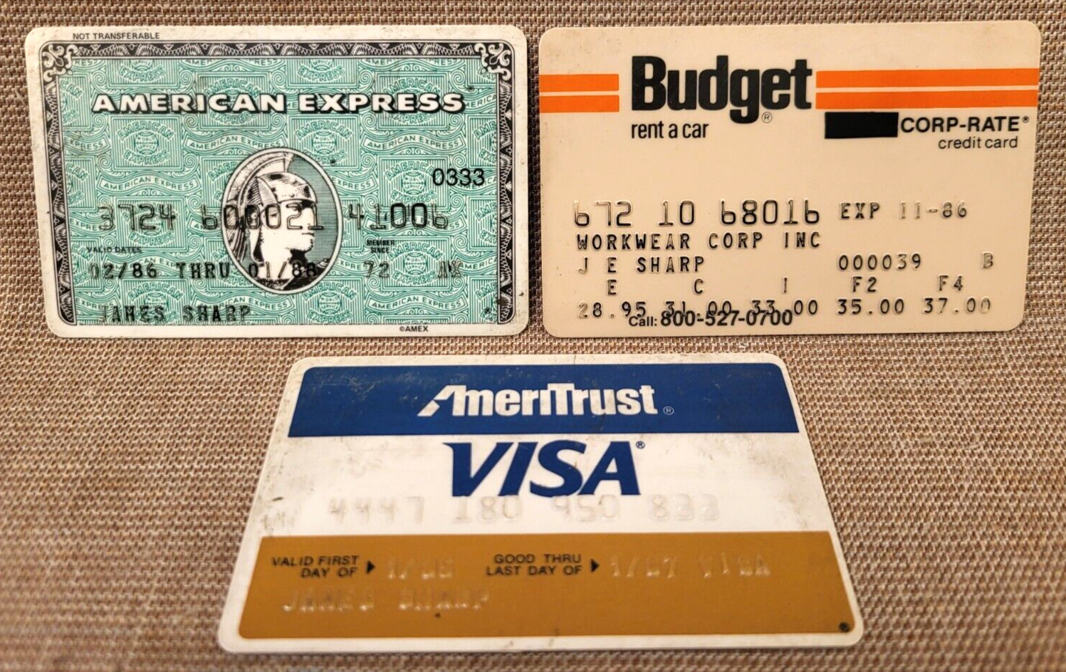 3 1980\'s Vtg. Expired Credit Cards - American Express, Visa & Budget Rent A Car