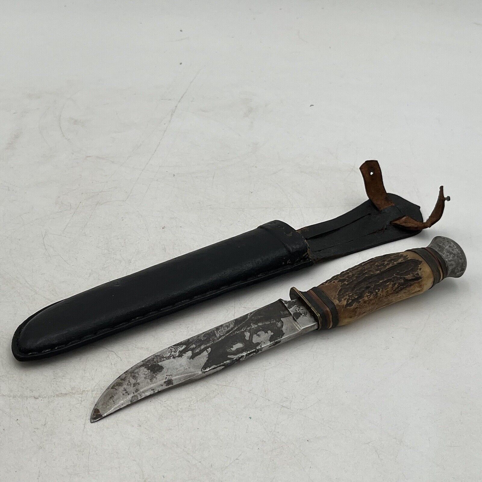 VINTAGE C. G. Co. Solingen Germany 457 Fixed Blade KNIFE Stagg Horn Handle