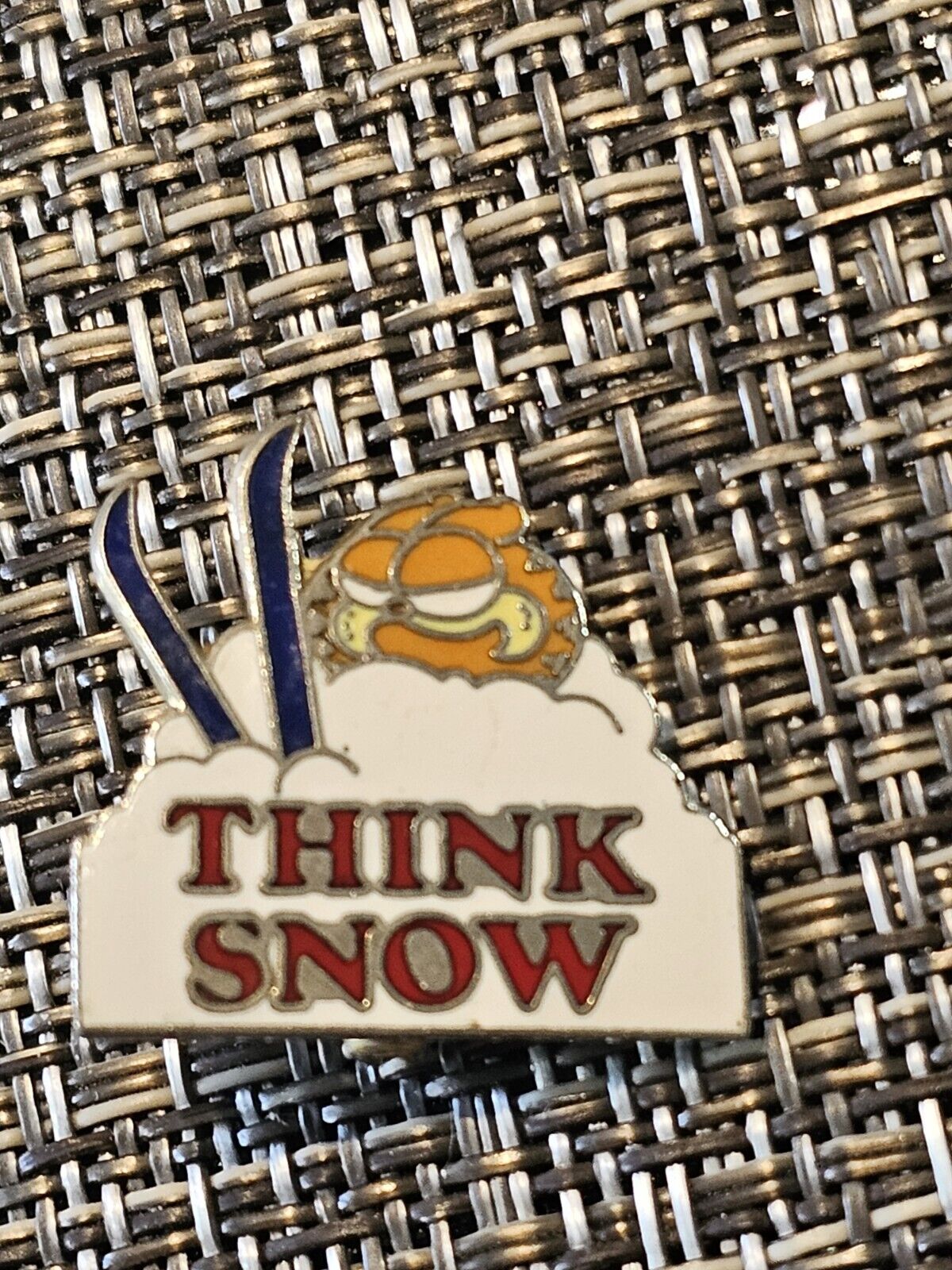 Garfield Think Snow Skiing Hat Label Pin Back Enamel 1\