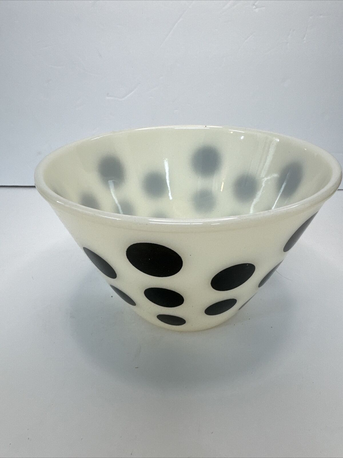 Vintage Fire King Milk Glass Black Polka Dot Nesting Mixing Bowl 6.5” Wide