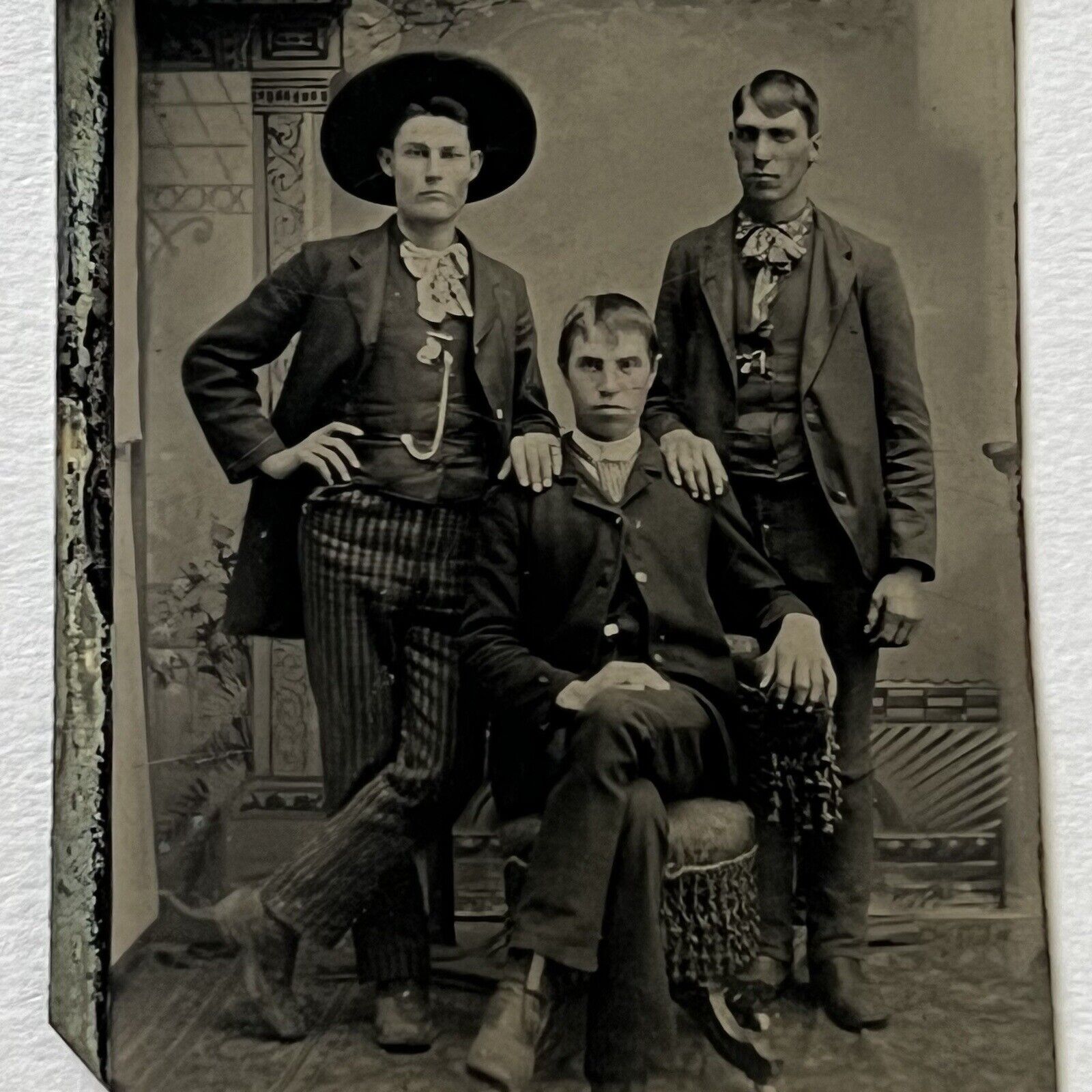 Antique Tintype Photograph Handsome Young Men Fabulous Attire Hat
